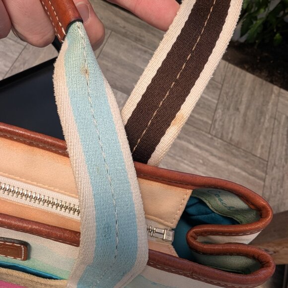 Coach, Hamptons Watercolor Canvas Mini Tote Bag, Multicolor Stripe, Leather Trim - Picture 14 of 15